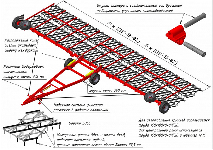 СШГ-13-02 Сцепка широкозахватная гидрофицированная двухрядная